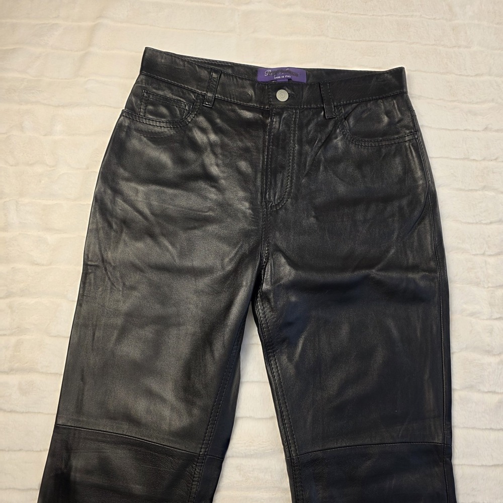 Ralph Lauren Purple Label Lambskin Straight Leather Pants Womens 4 Black $2,990 - Picture 4 of 13